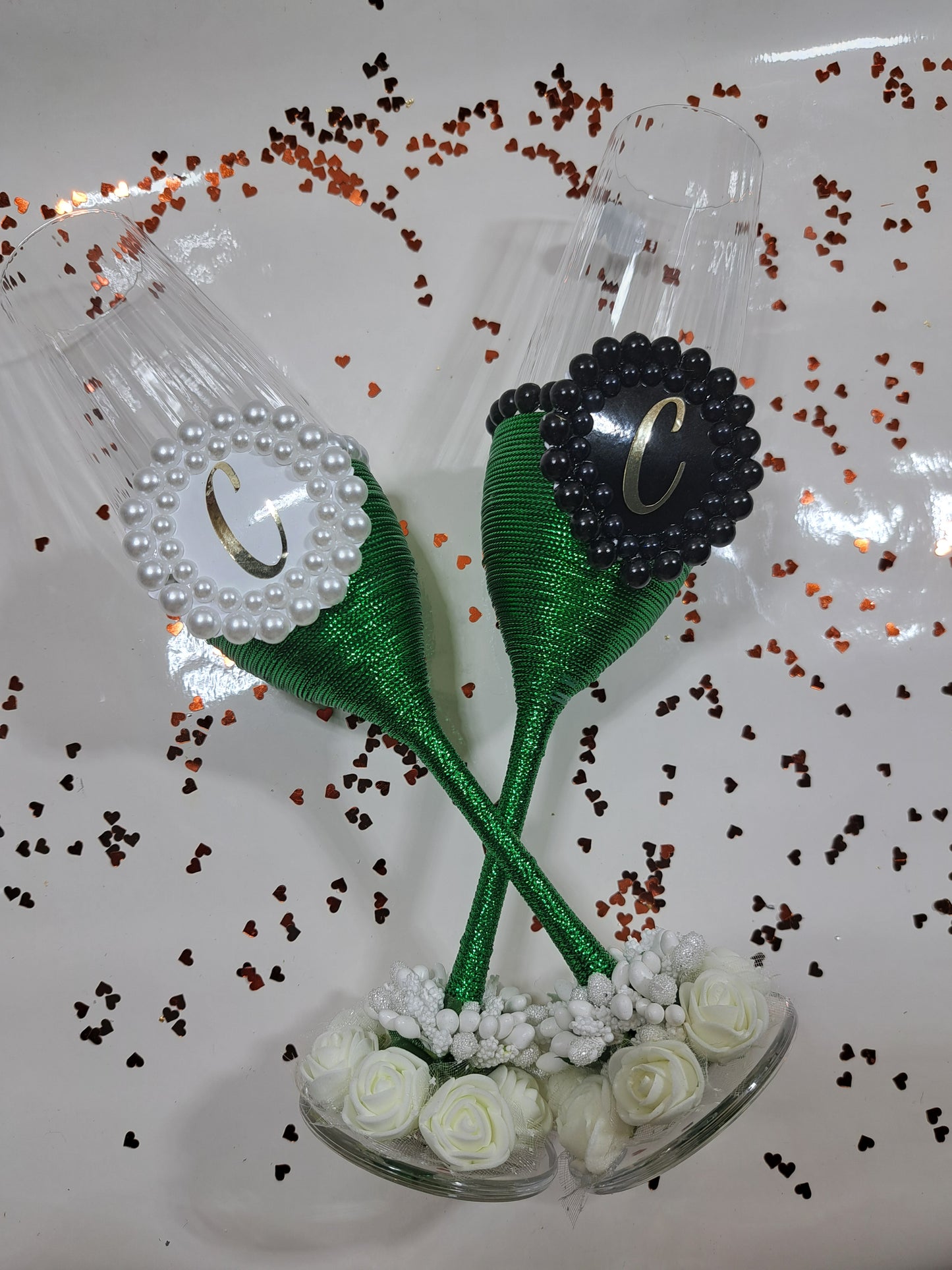 Set 4 Pahare Mire și mireasă verde perle