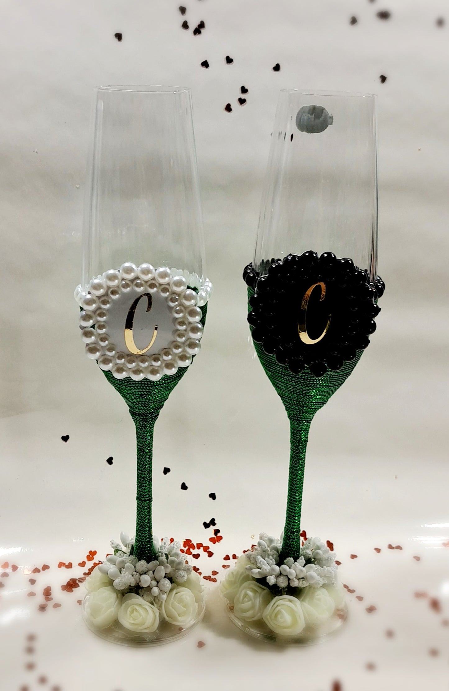 Set 4 Pahare Mire și mireasă verde perle