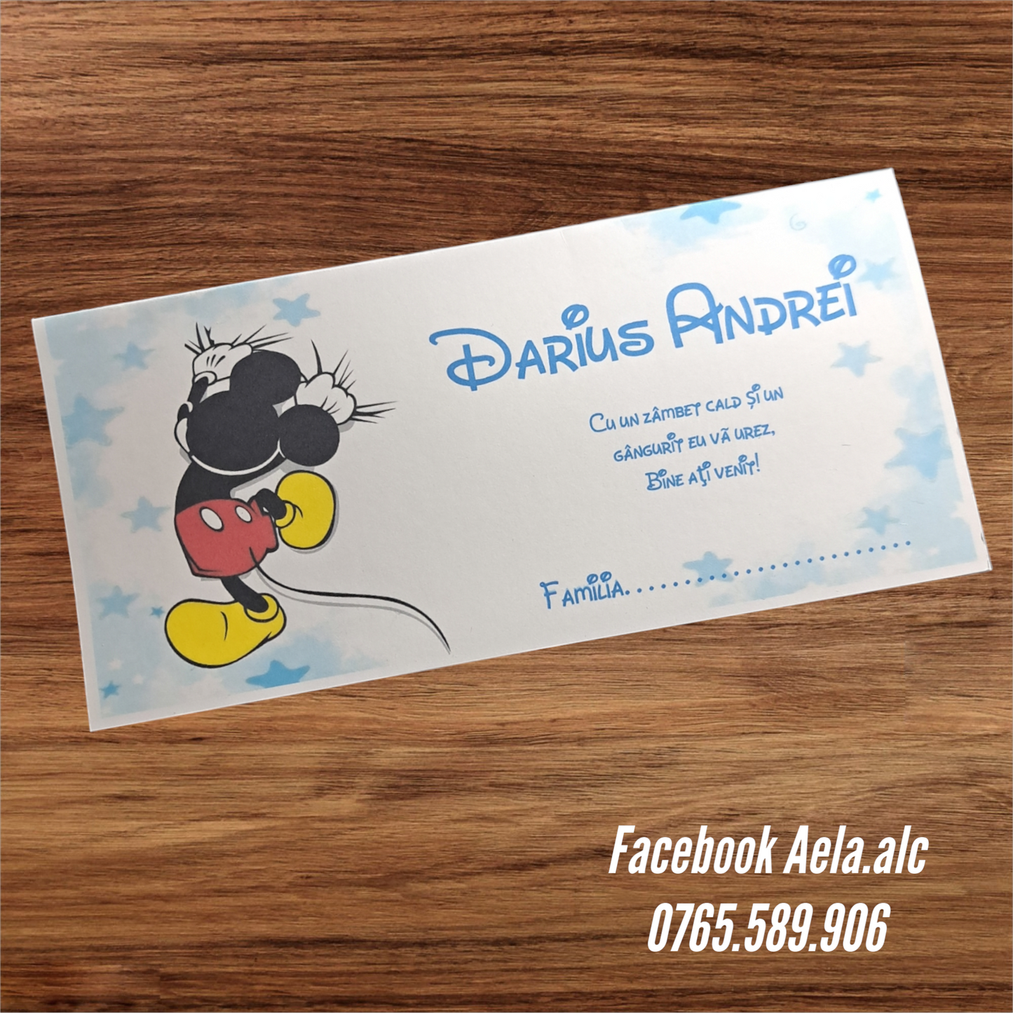 Plic de bani botez bebe mickey cu stelute cod 139