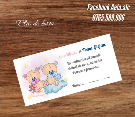 Plic de bani botez ustuleti gemeni cod 46