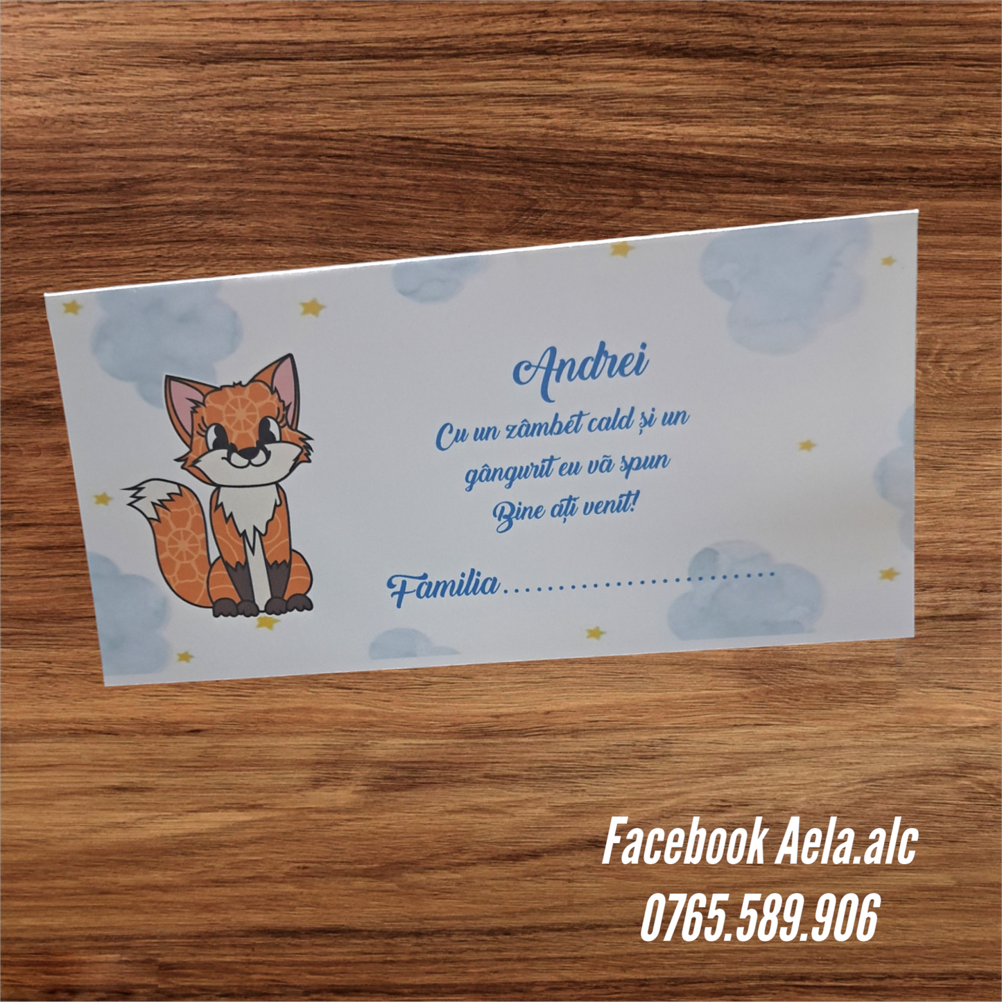 Plic de bani botez vulpita blue cod 58