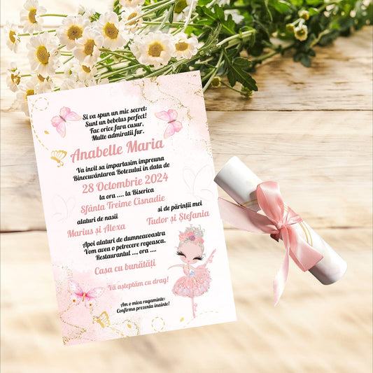 Invitație rulata mica balerina