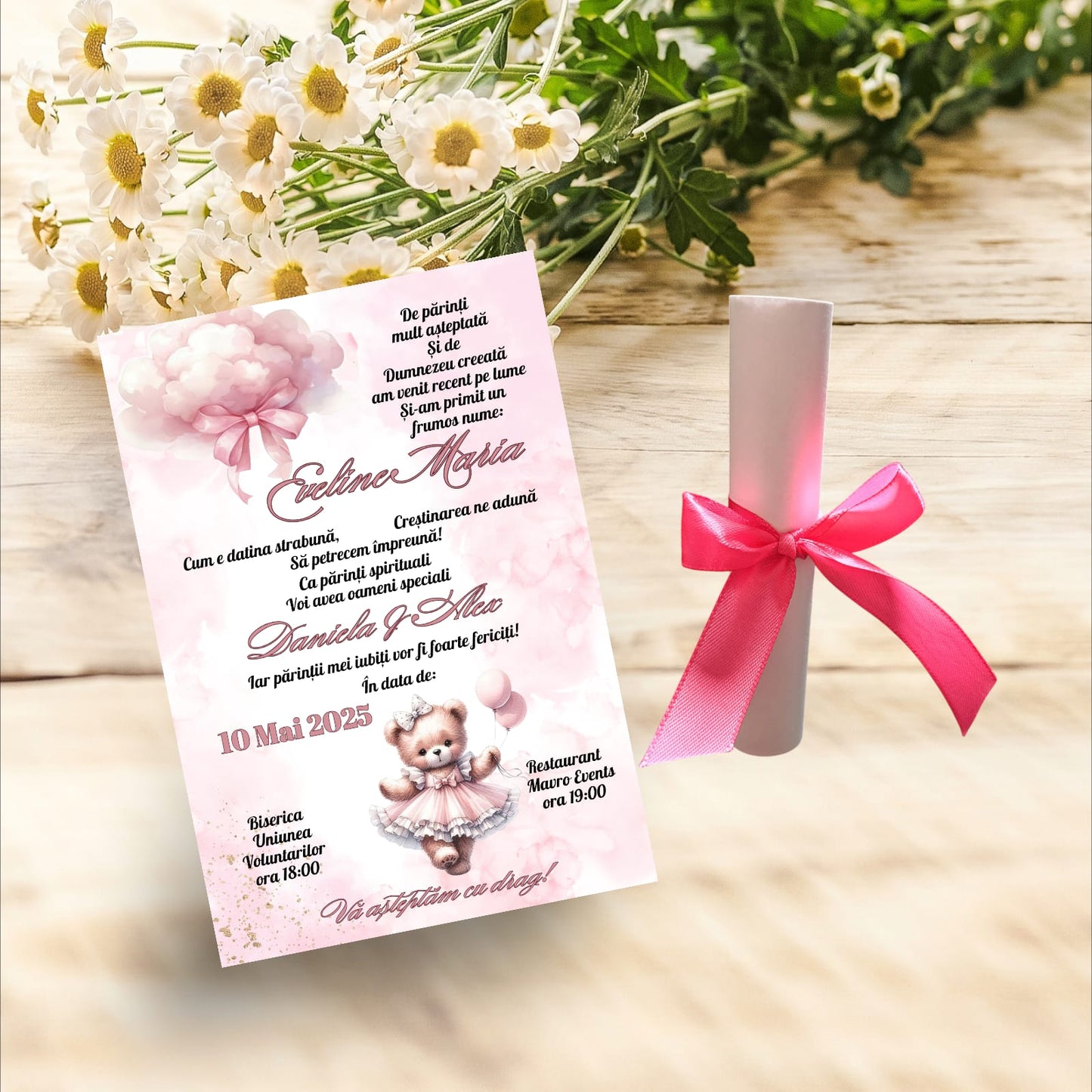 Invitație botez bebe urs