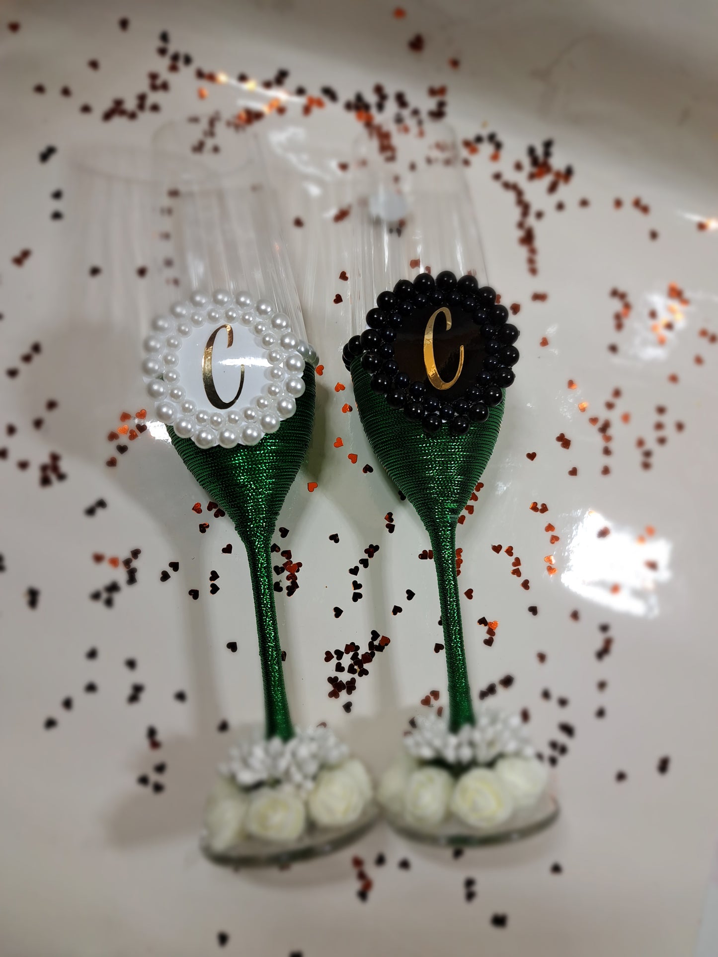 Set 4 Pahare Mire și mireasă verde perle