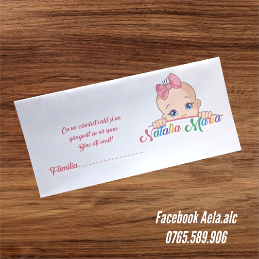 Plic de bani botez bebe roz cod 59