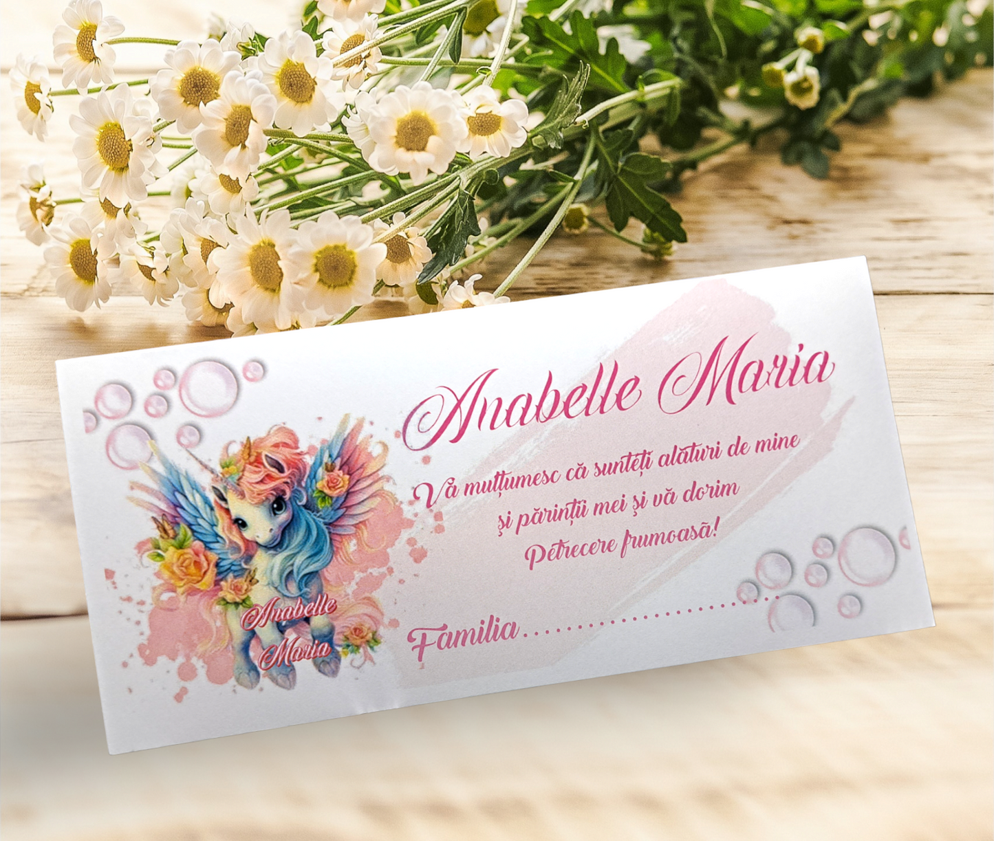 Plic de bani botez Unicorn curcubeu cod 147