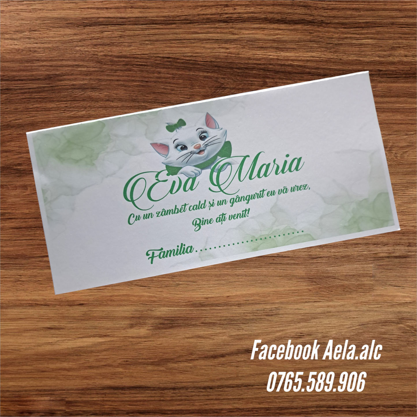 Plic de bani botez pisica Marie verde  cod 62