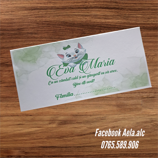 Plic de bani botez pisica Marie verde  cod 62