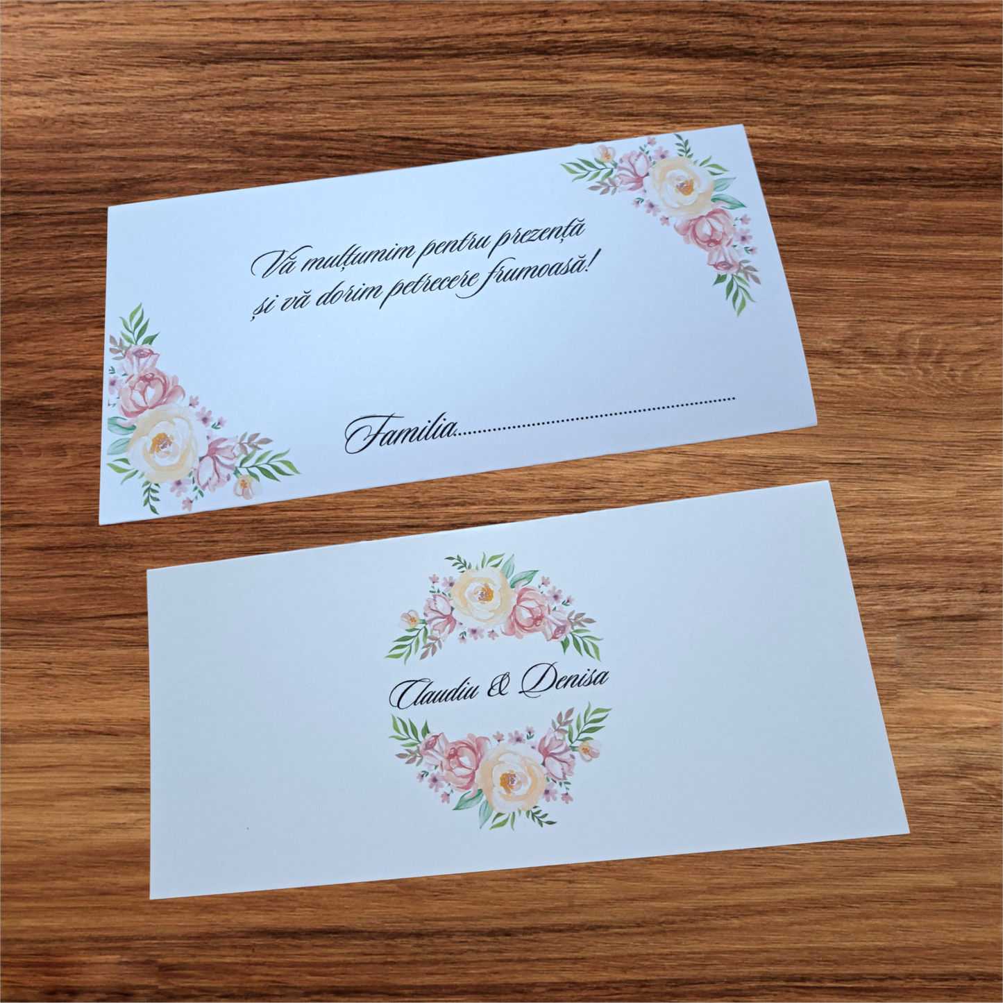 Plic de bani nuntă, plic de dar flori roz