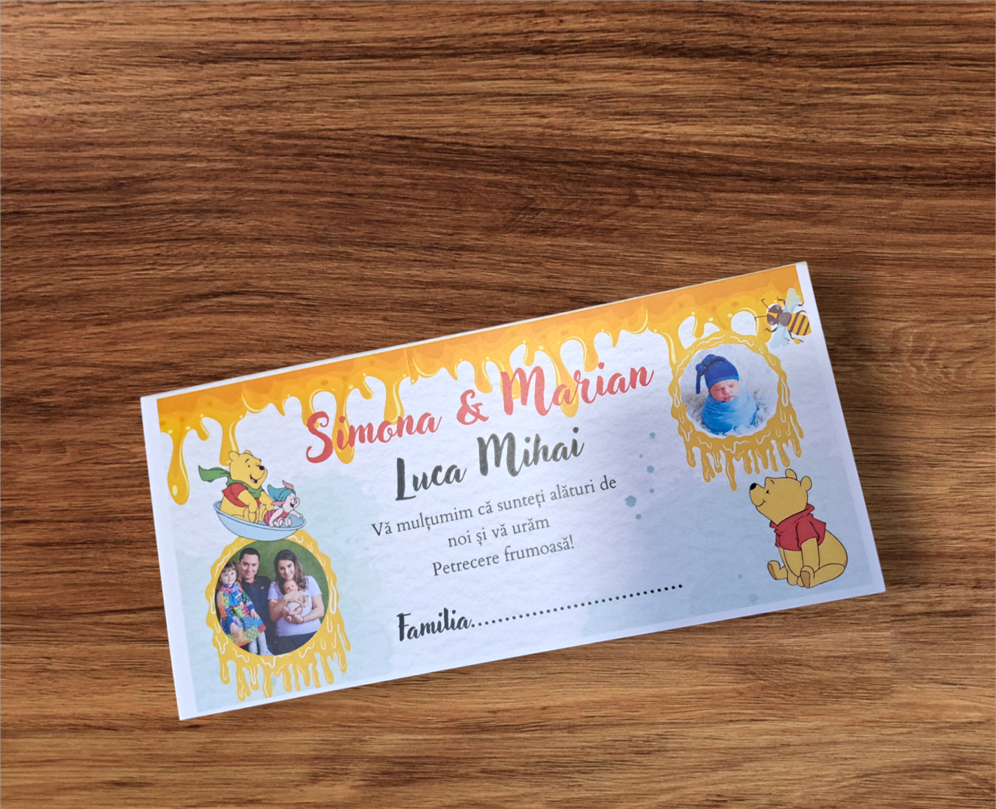 Plic de bani botez Winnie cu poza cod 144